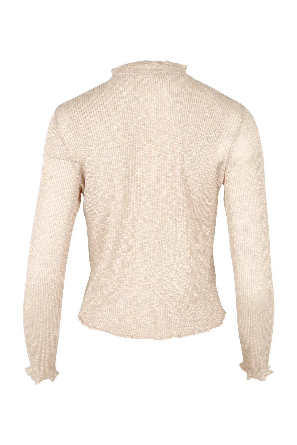 Product shot of the Super Fine Summer Ruffle Cardi in colour Natmarl, from the back