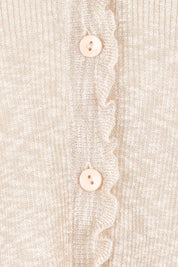 Product shot of the Super Fine Summer Ruffle Cardi in colour Natmarl, detail