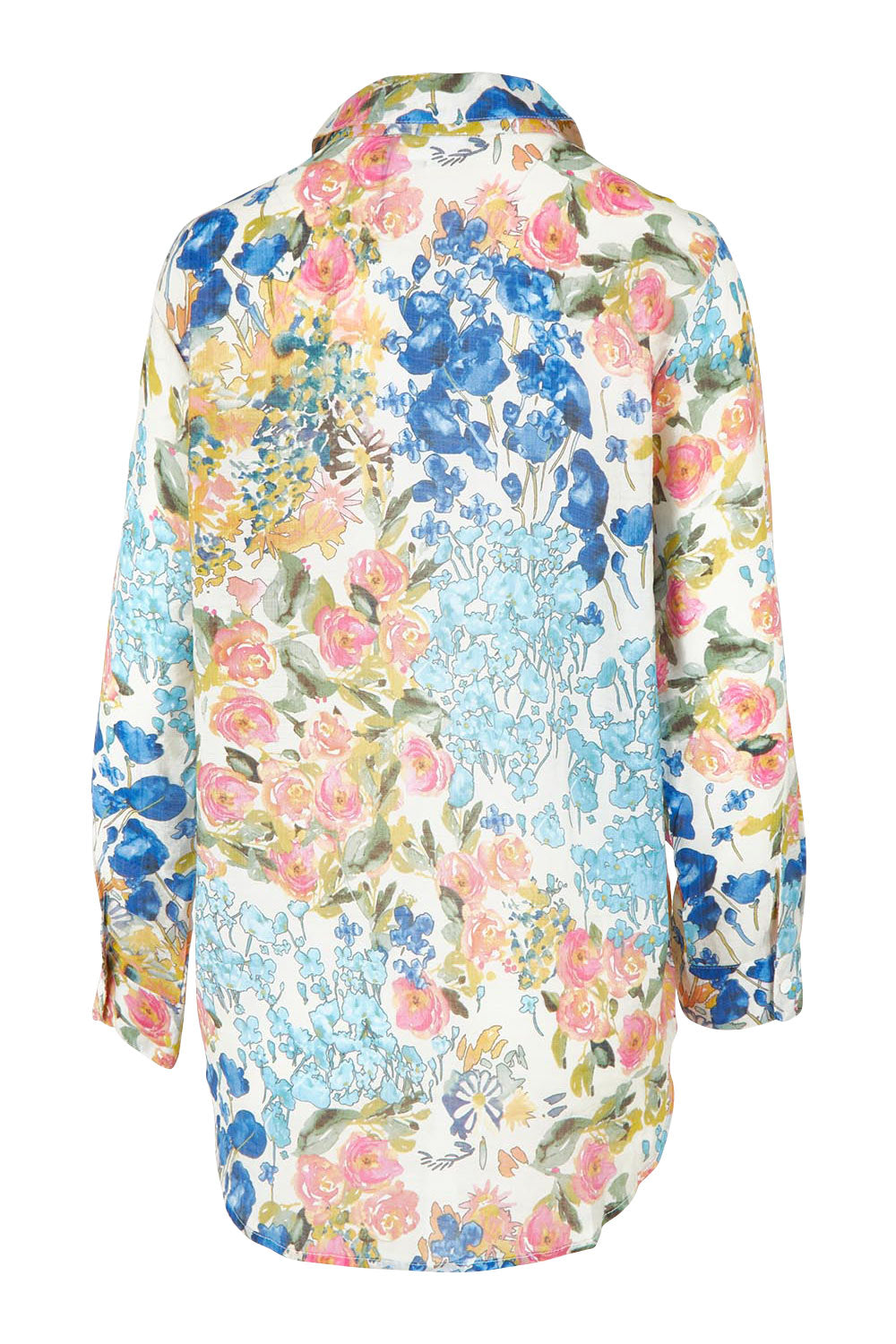 Product shot of the Garden Glory Tab Sleeve Shirt in colour Bluefleur, from the back