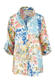 Product shot of the Garden Glory Tab Sleeve Shirt in colour Bluefleur, detail