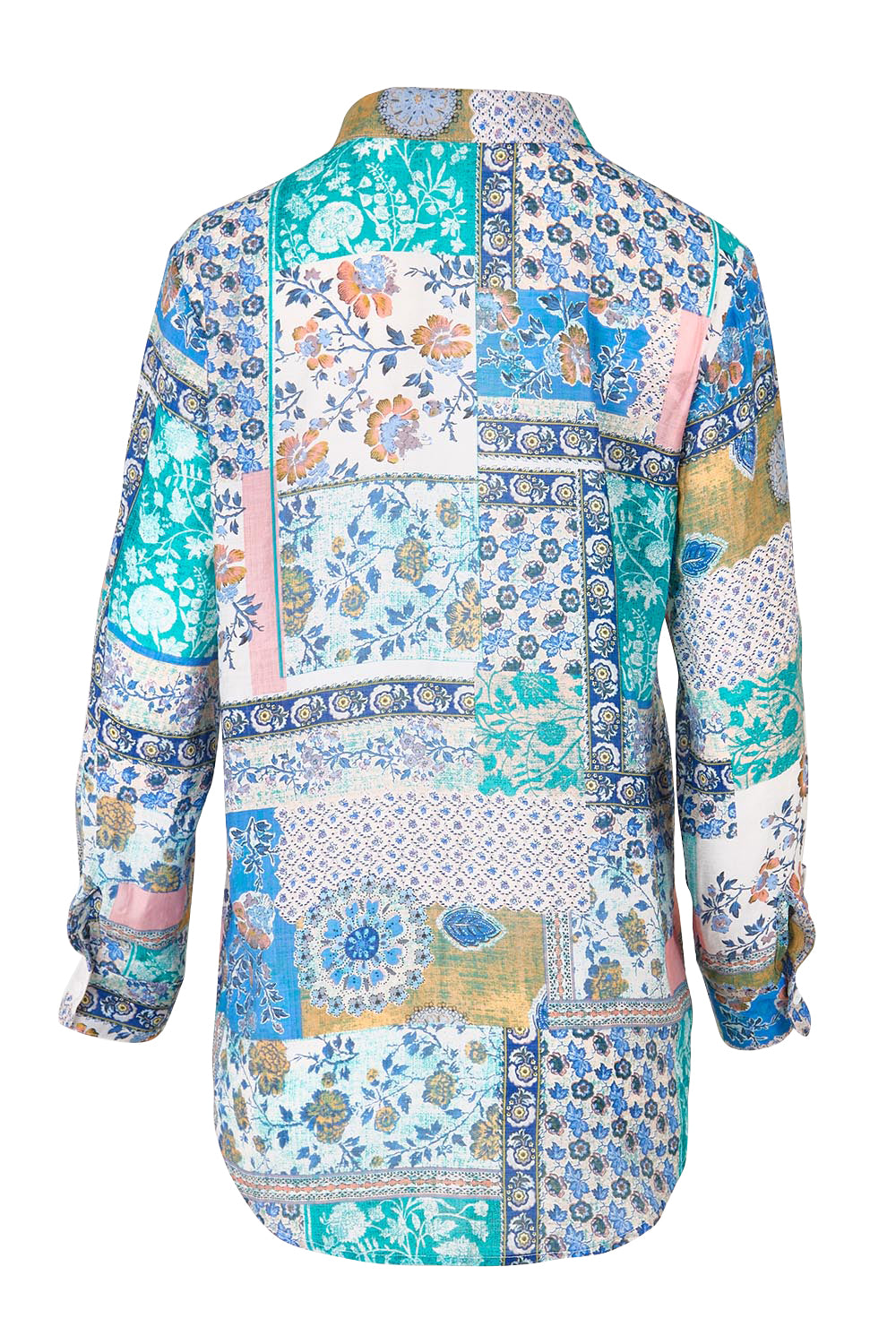 Product shot of the Garden Glory Tab Sleeve Shirt – Bluepatch in colour Bluepatch, from the back