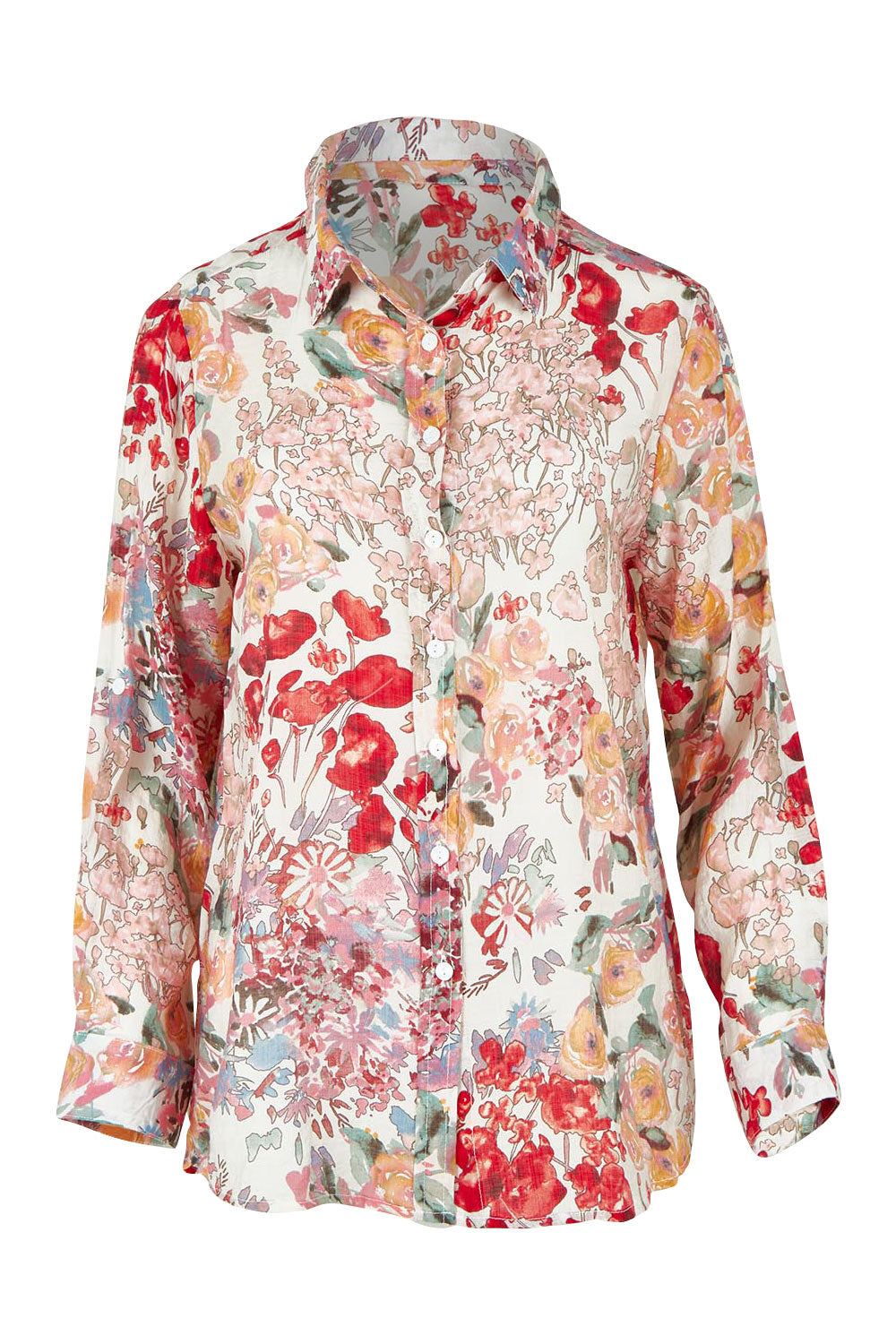 Product shot of the Garden Glory Tab Sleeve Shirt in colour Pinkfleur, from the front