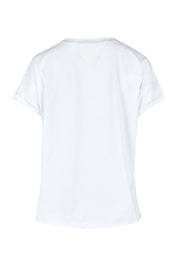 Product shot of the Go To Contrast Back Linen Top in colour White (White), from the back