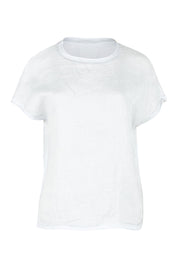Product shot of the Go To Contrast Back Linen Top in colour White (White), from the front