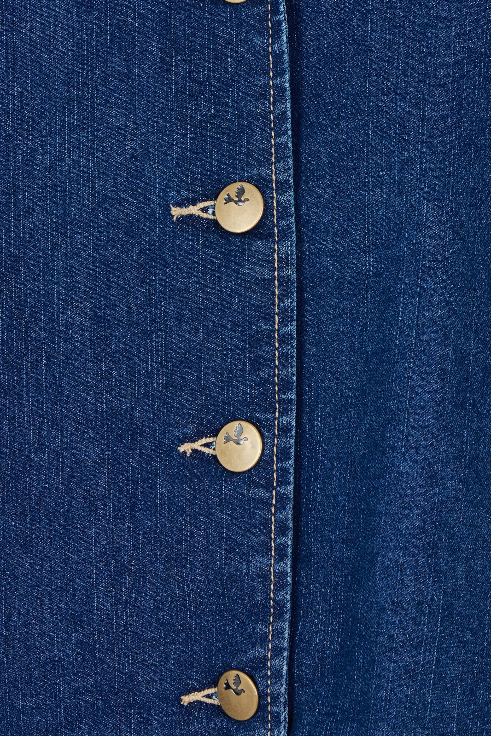 Product shot of the Always There For Me Denim Shirt Jacket in colour Denim (Blue), detail