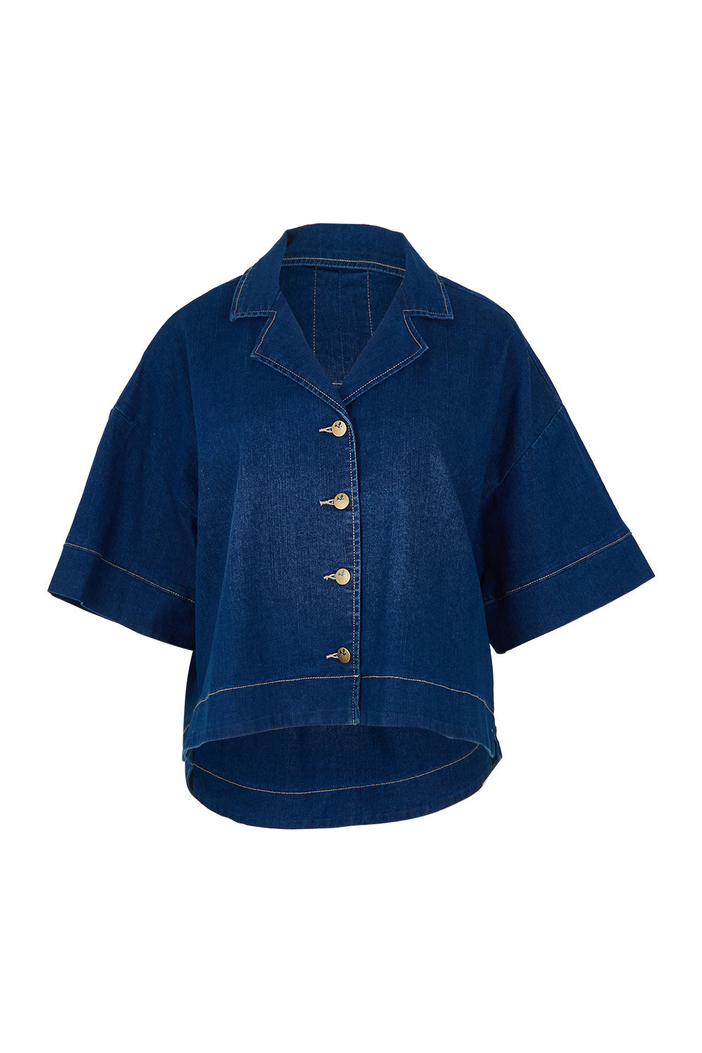 Product shot of the Always There For Me Denim Shirt Jacket in colour Denim (Blue), from the front