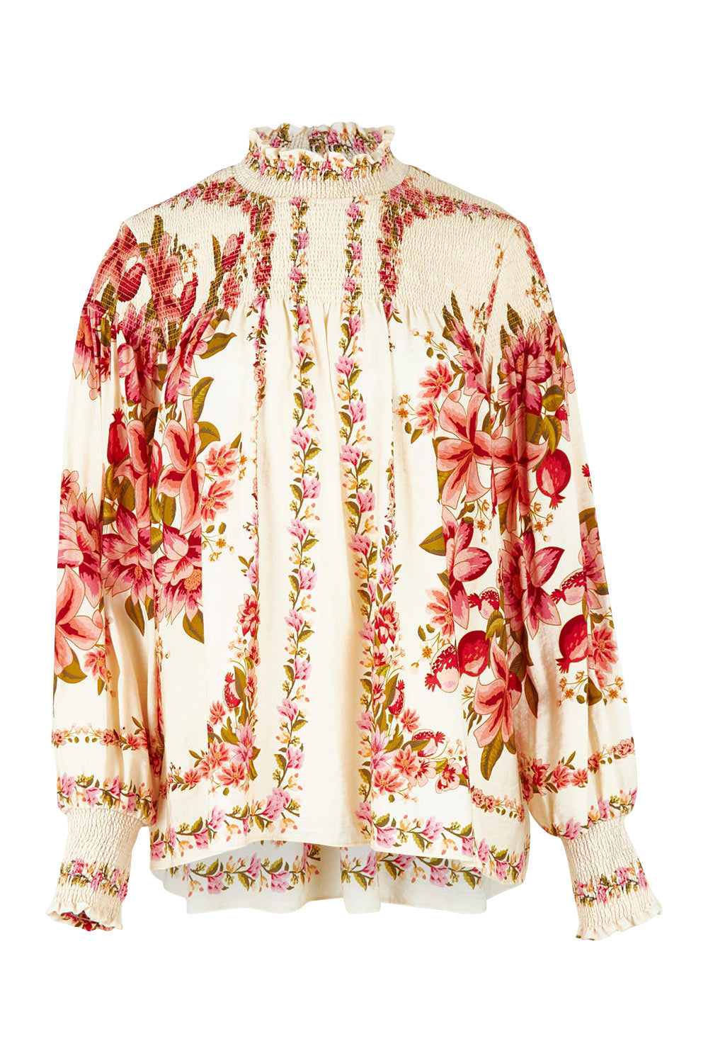 Product shot of the Floral Affair Blouse in colour Creamfleur (Pink), from the front