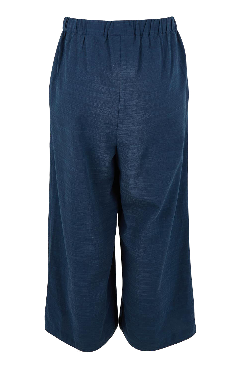 Product shot of the Pocket Full Of Sunshine Cotton Blend  3/4 Pants in colour Navy (Blue), from the back