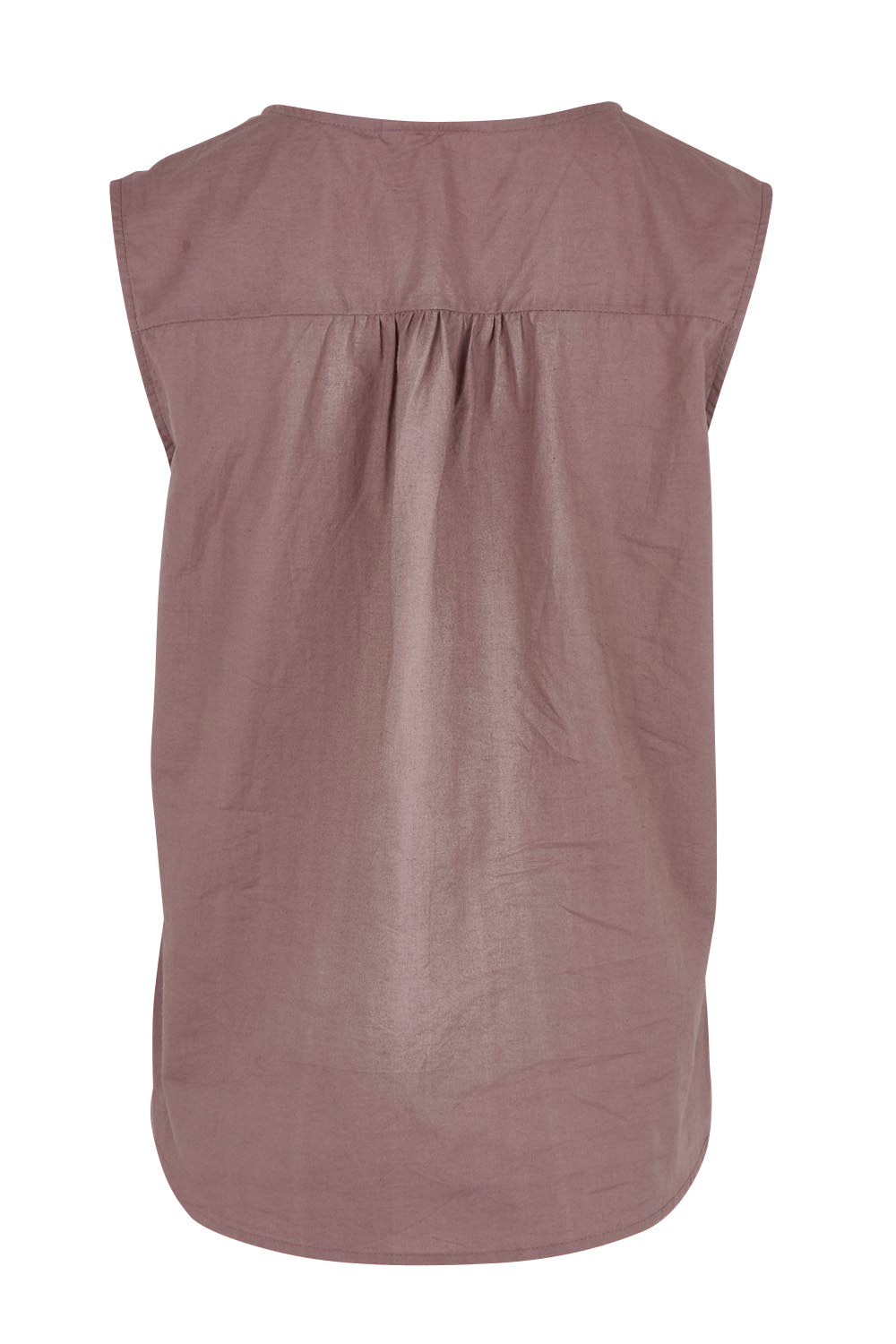 Product shot of the Cute As A Button Cotton Tank in colour Raisin (Purple), from the back