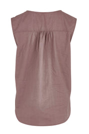 Product shot of the Cute As A Button Cotton Tank in colour Raisin (Purple), from the back
