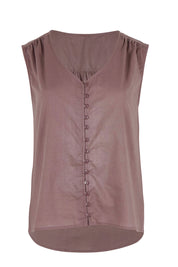 Product shot of the Cute As A Button Cotton Tank in colour Raisin (Purple), from the front
