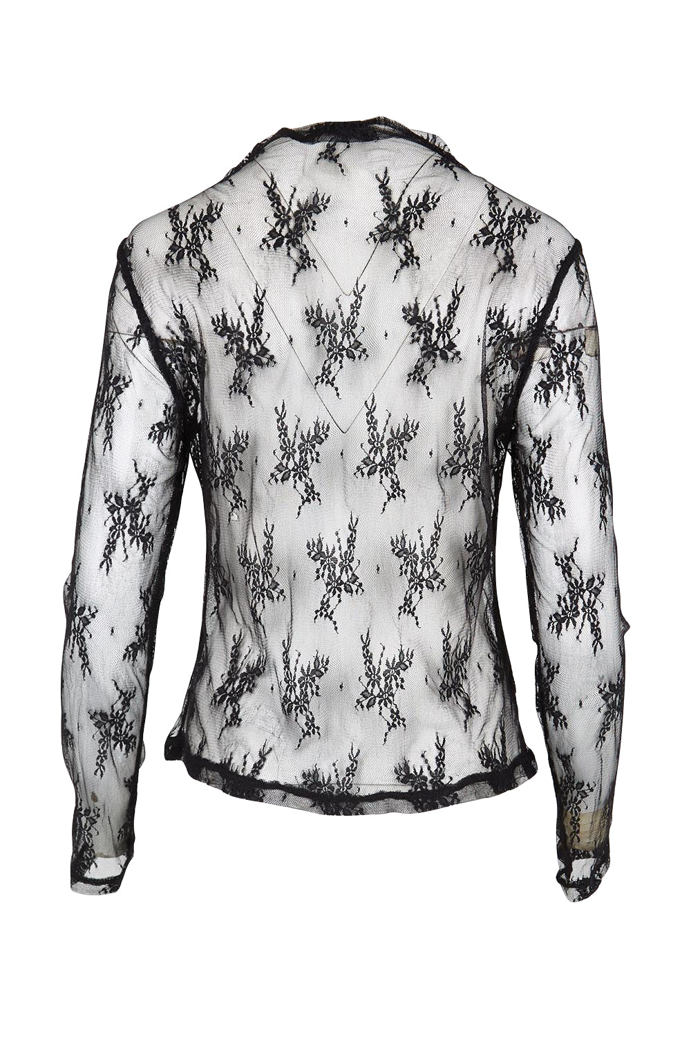 Product shot of the Layer Me Up Lace Mesh Long Sleeve Top – Black in colour Black, from the back