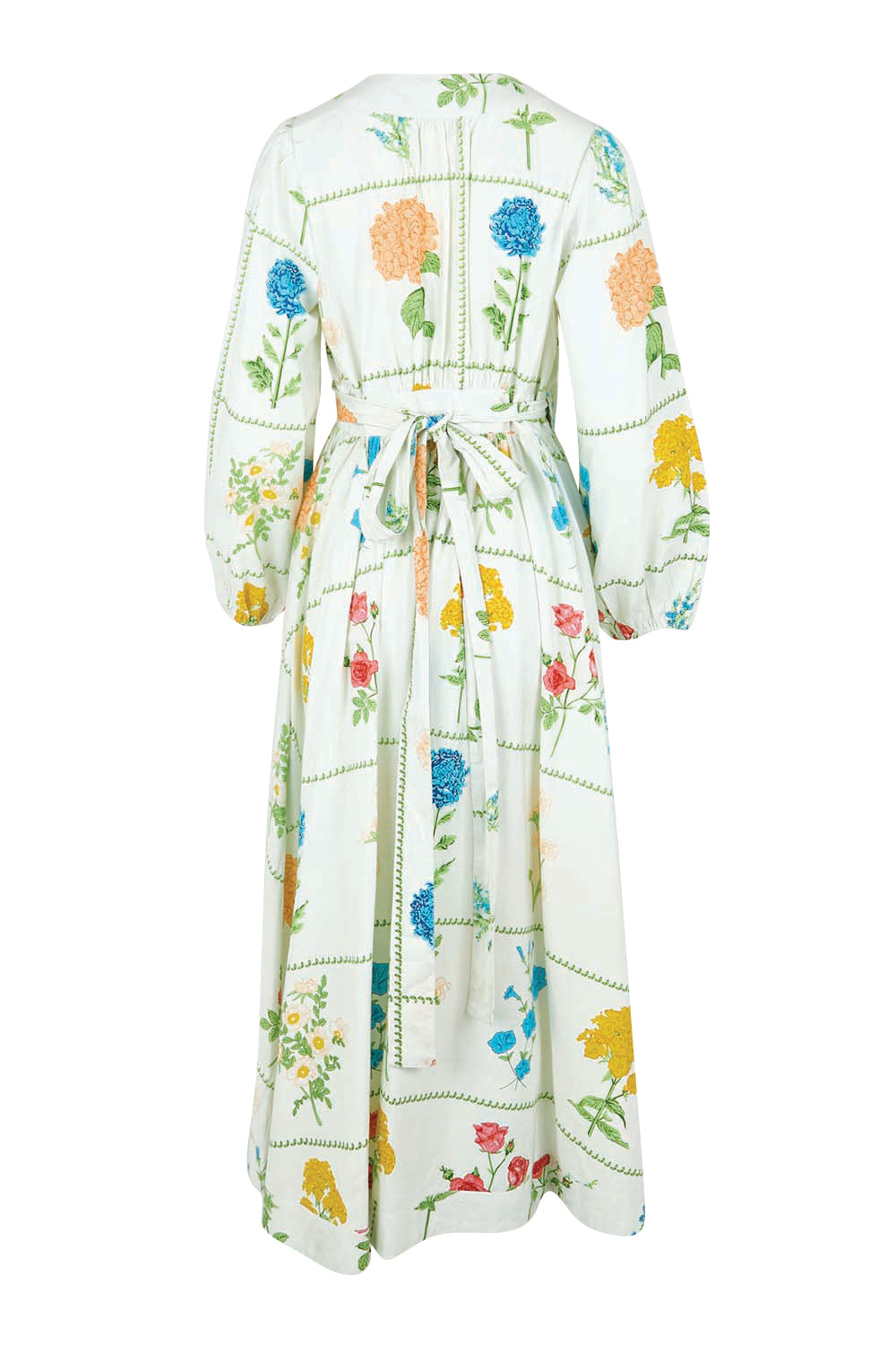 Product shot of the Walking On Sunshine Cotton Maxi Wrap Dress – Flower in colour Flower, from the back