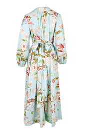 Product shot of the Walking On Sunshine Cotton Maxi Wrap Dress – Skybloom in colour Skybloom, from the back