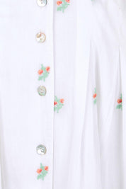 Product shot of the Flower Field Cotton Embroidered Dress – White in colour White, showing detail