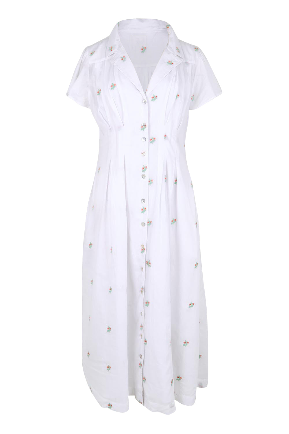 Product shot of the Flower Field Cotton Embroidered Dress – White in colour White, from the front