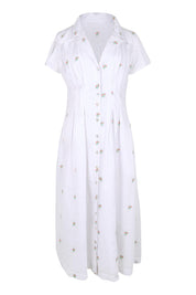Product shot of the Flower Field Cotton Embroidered Dress – White in colour White, from the front