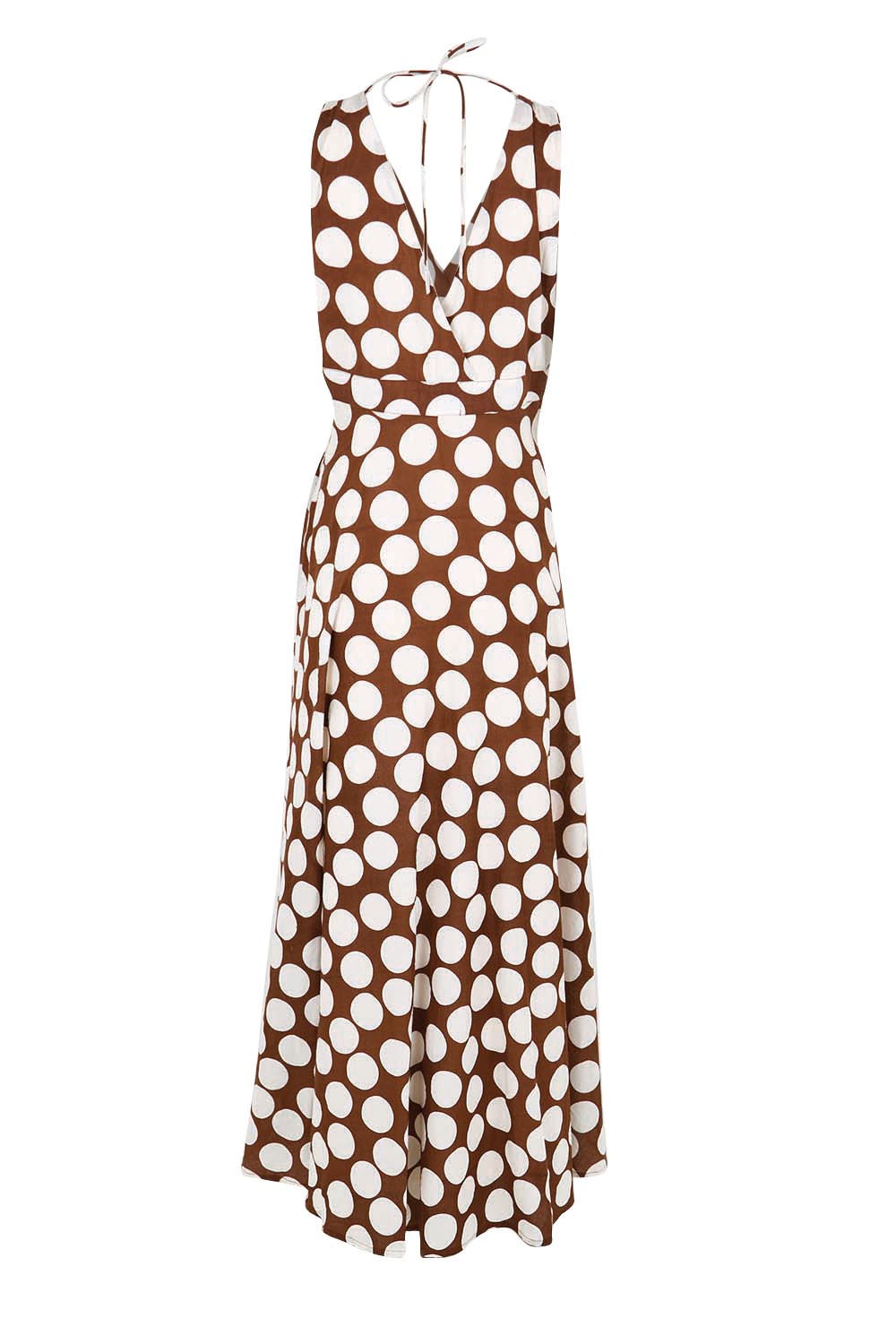 Product shot of the Cocktails And Gardens Cotton Maxi Dress – Chocspot in colour Chocspot, from the back