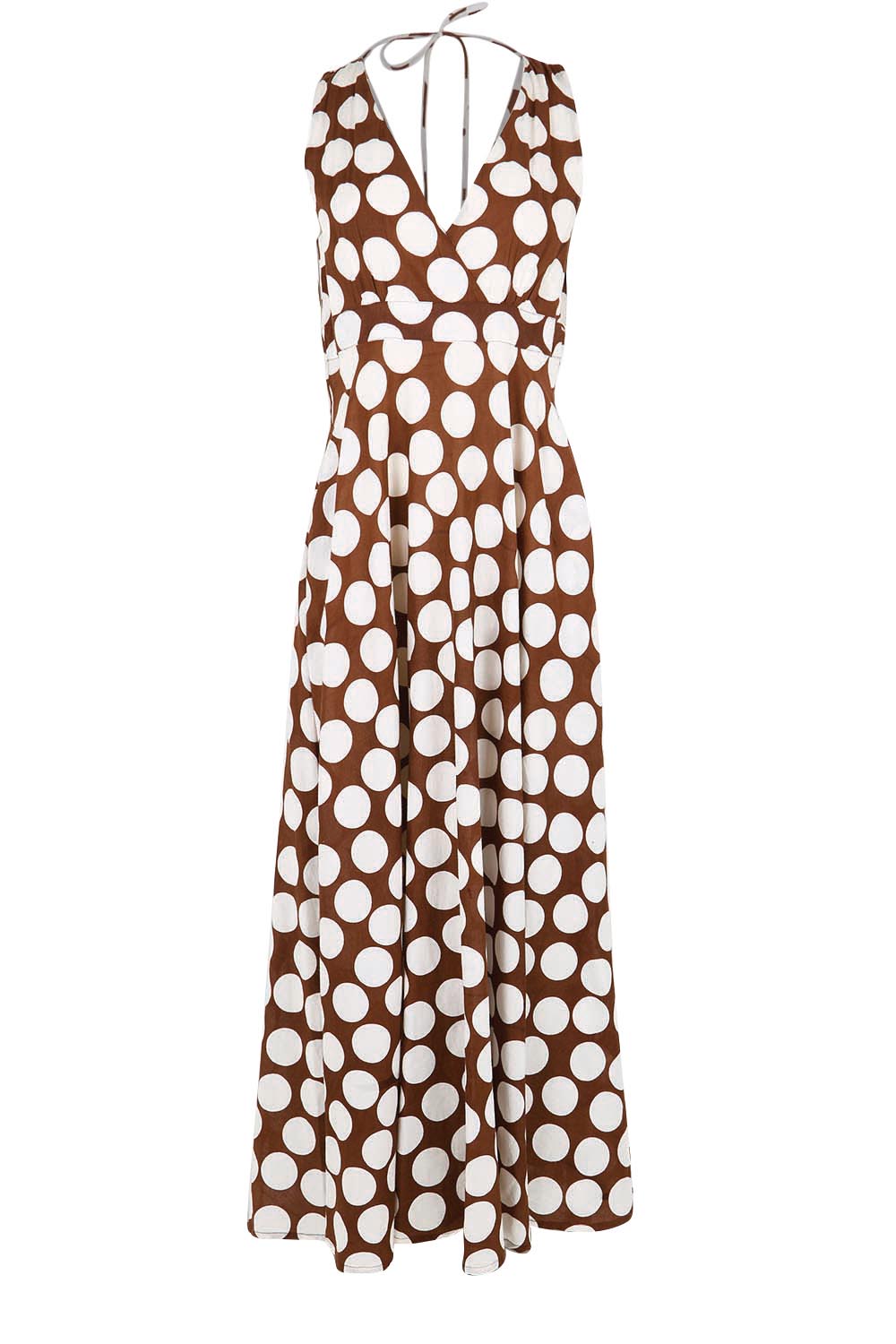 Product shot of the Cocktails And Gardens Cotton Maxi Dress – Chocspot in colour Chocspot, from the front