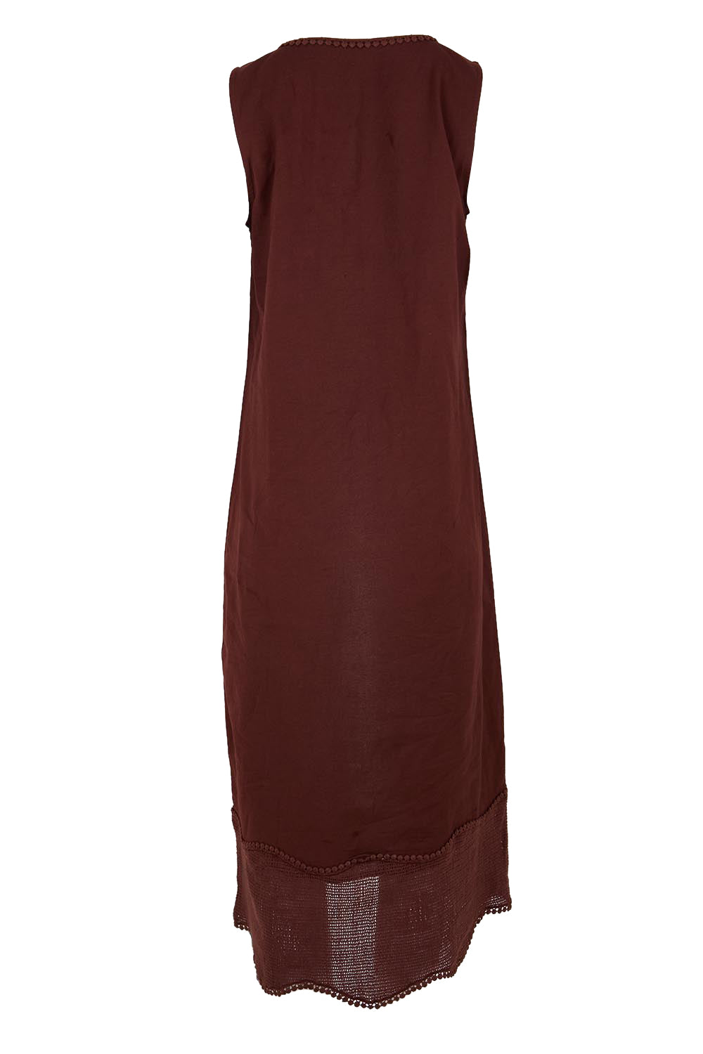 Product shot of the Love Lessons Embroidered Shift Dress – Chocolate in colour Chocolate, from the back