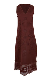 Product shot of the Love Lessons Embroidered Shift Dress – Chocolate in colour Chocolate, from the front