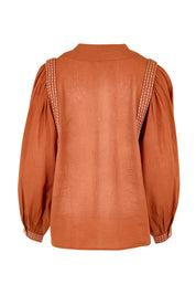Product shot of the Out And About Cotton Blouse – Rust in colour Rust, from the back