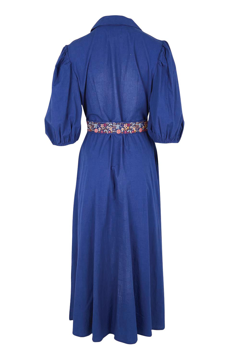 Product shot of the Lunch With The Girls Cotton Poplin Dress – Deepblue in colour Deepblue, from the back