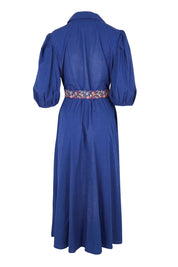 Product shot of the Lunch With The Girls Cotton Poplin Dress – Deepblue in colour Deepblue, from the back