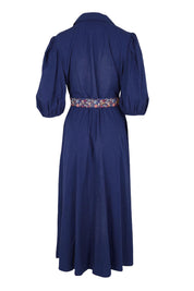 Product shot of the Lunch With The Girls Cotton Poplin Dress – Deepblue in colour Deepblue, from the back