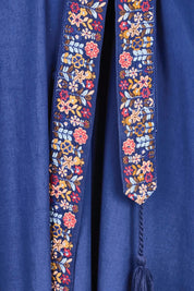 Product shot of the Lunch With The Girls Cotton Poplin Dress – Deepblue in colour Deepblue, showing detail