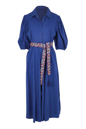 Product shot of the Lunch With The Girls Cotton Poplin Dress – Deepblue in colour Deepblue, from the front