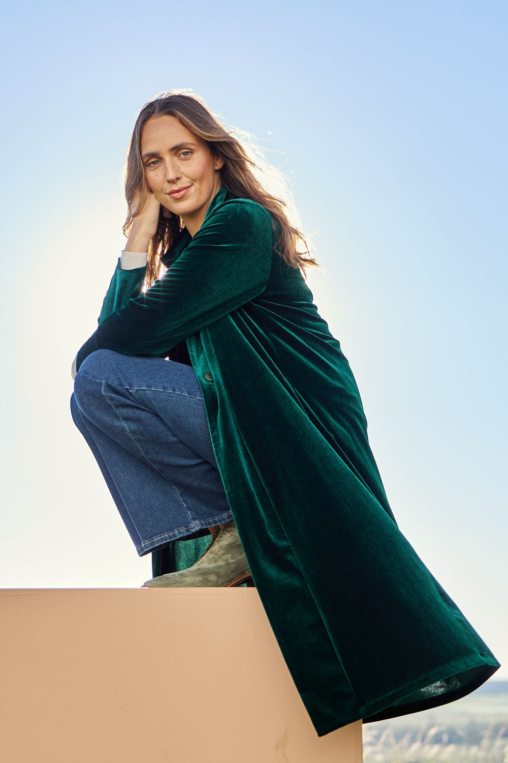 Love By Candlelight Velvet Longline Cardigan – Emerald