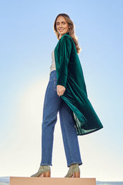 Love By Candlelight Velvet Longline Cardigan – Emerald