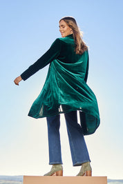 Love By Candlelight Velvet Longline Cardigan – Emerald