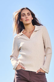 Easy Street Ribbed Long Sleeve Top – Sand