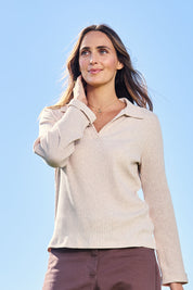 Easy Street Ribbed Long Sleeve Top – Sand