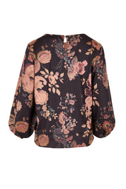 Product shot of the Flowers For Me Balloon Sleeve Top – Blackfleur in colour Blackfleur, from the back