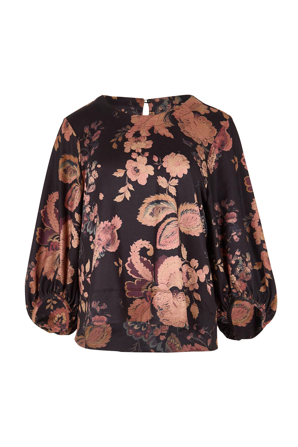 Product shot of the Flowers For Me Balloon Sleeve Top – Blackfleur in colour Blackfleur, from the front