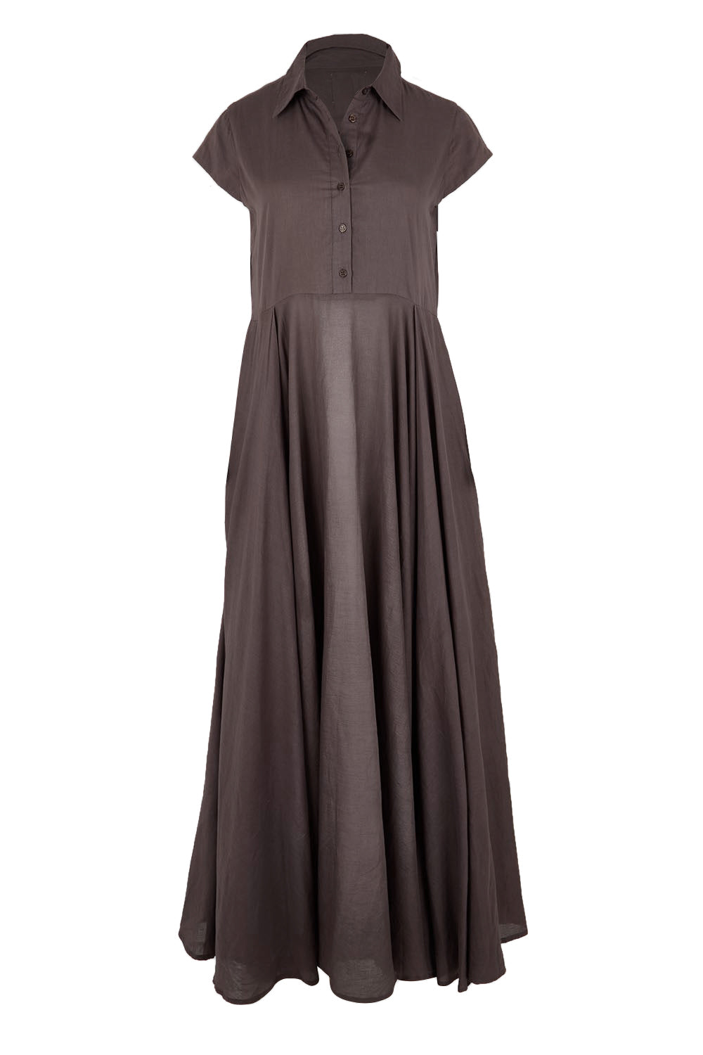 Product shot of the Easy Elegance Cotton Voile Maxi Dress - Chocolate in colour Chocolate, from the front
