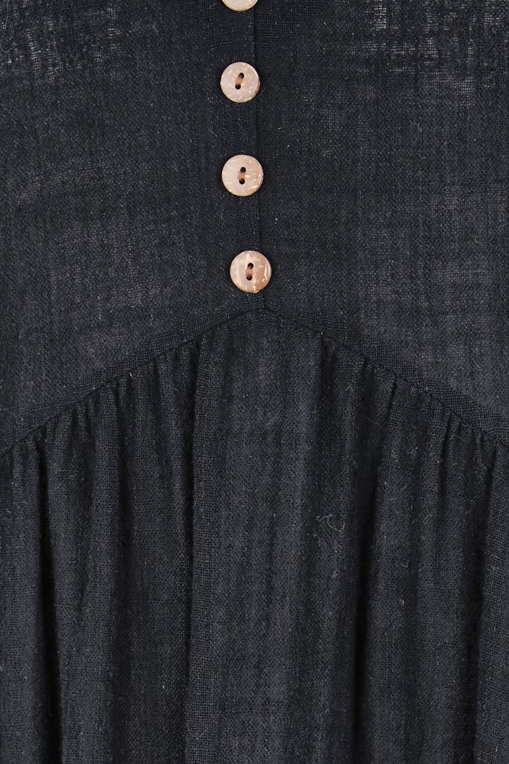 Product shot of the Cute As A Button Cotton Midi Dress – Black in colour Black, showing detail