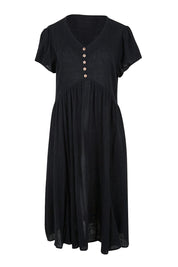 Product shot of the Cute As A Button Cotton Midi Dress – Black in colour Black, from the front