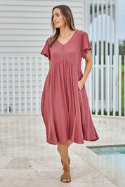 Cute As A Button Cotton Midi Dress – Dustyrose