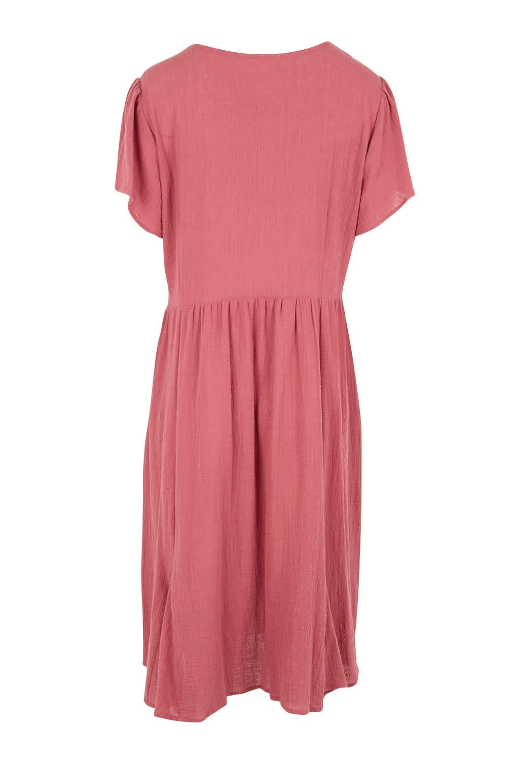 Product shot of the Cute As A Button Cotton Midi Dress – Dustyrose in colour Dustyrose, from the back