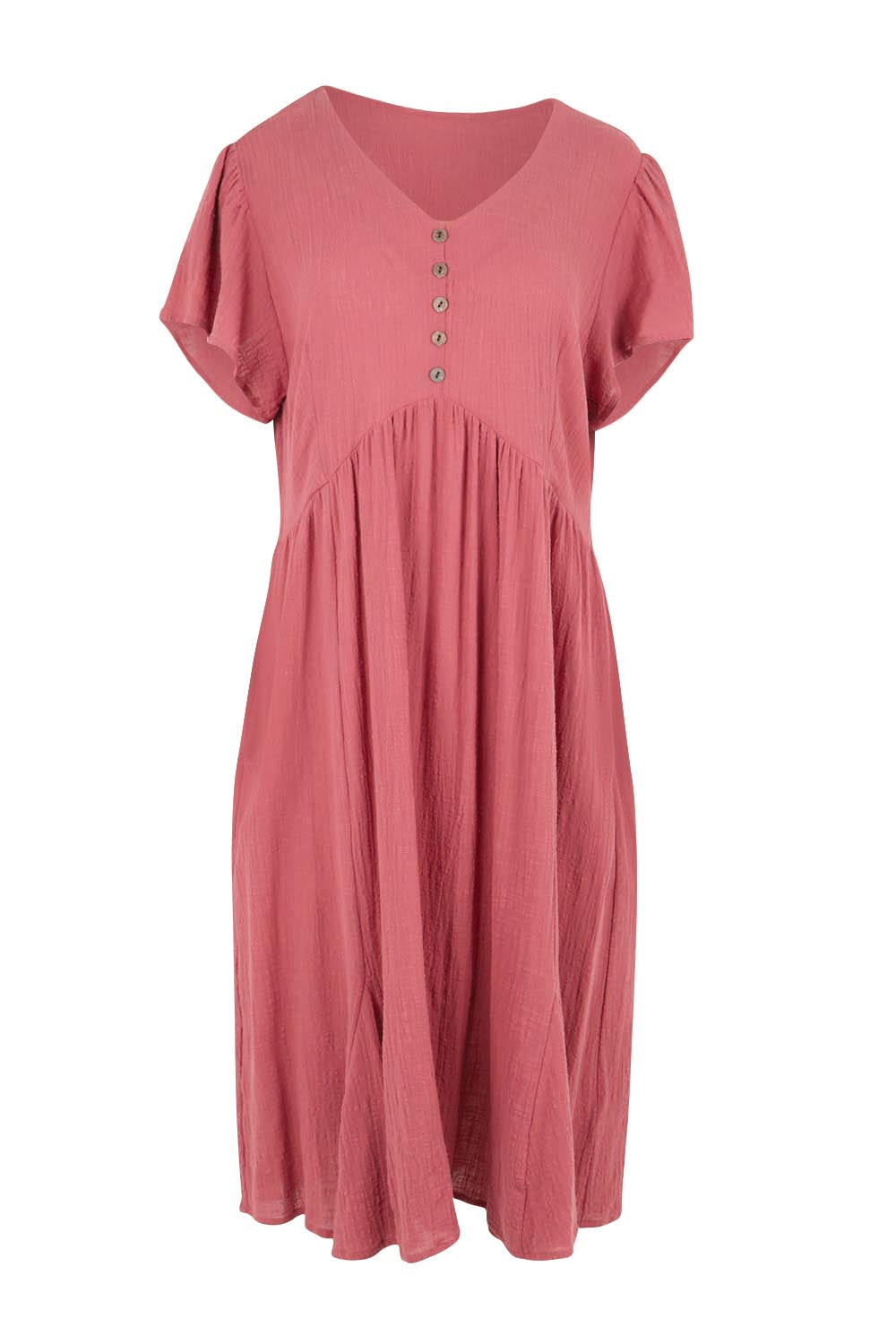 Product shot of the Cute As A Button Cotton Midi Dress – Dustyrose in colour Dustyrose, from the front