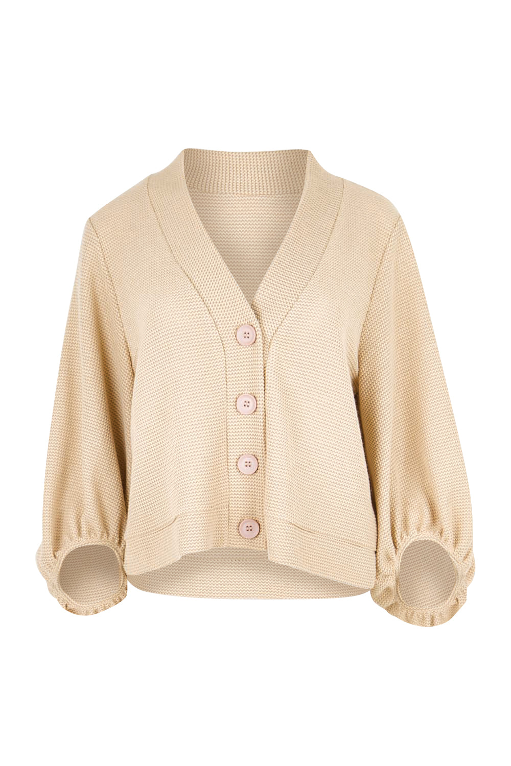 Product shot of the Easy Day Balloon Sleeve Cropped Cardi – Pumice in colour Pumice, from the front