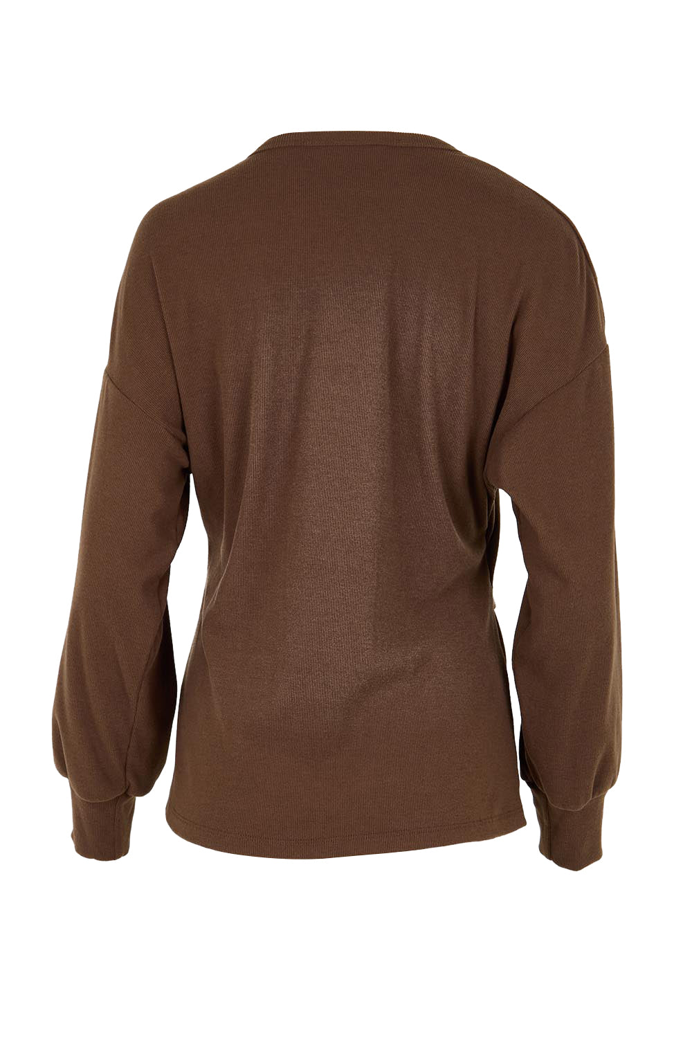 Product shot of the Cross My Heart Sweater – Chocolate in colour Chocolate, from the back