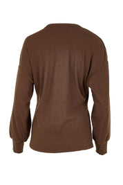 Product shot of the Cross My Heart Sweater – Chocolate in colour Chocolate, from the back