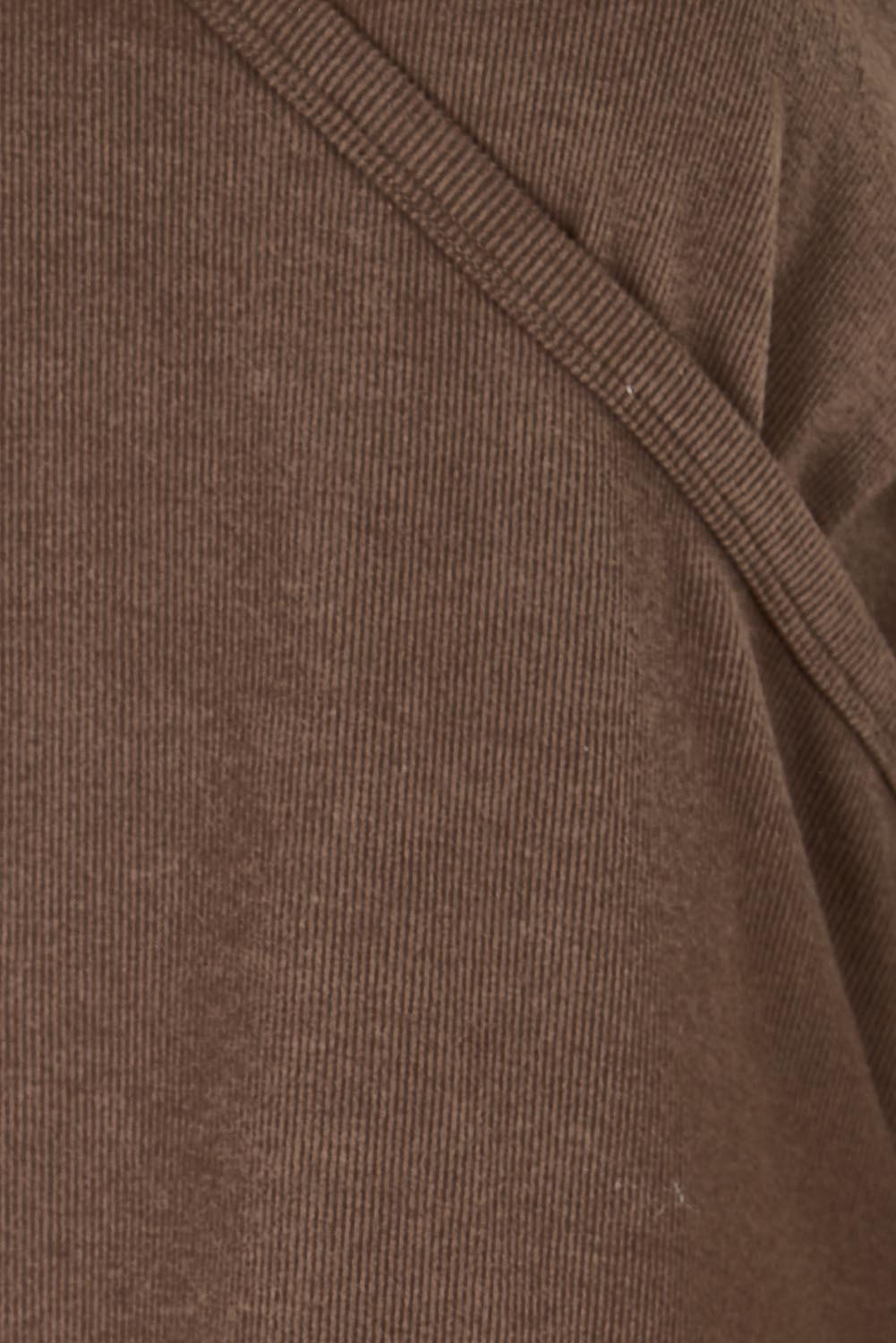 Product shot of the Cross My Heart Sweater – Chocolate in colour Chocolate, showing detail