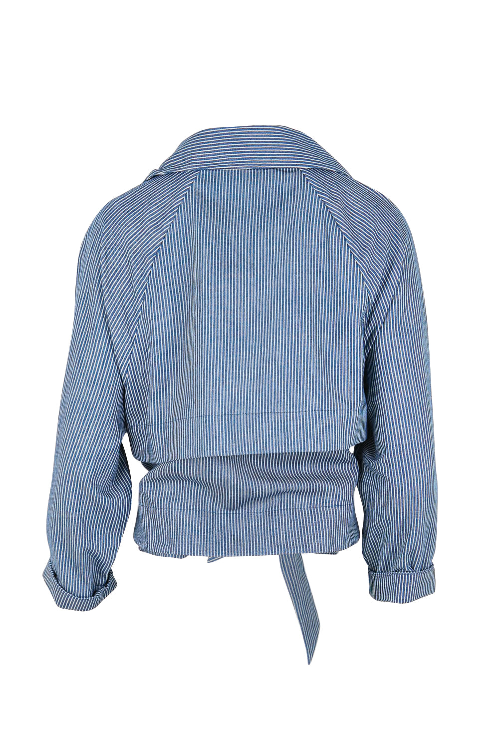 Product shot of the Errand Run Cropped Cotton Trench – Bluestripe in colour Bluestripe, from the back