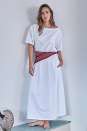 Model Tegand wearing size 10 of the Good Feels Maxi Tee Dress - White in colour White, from the front